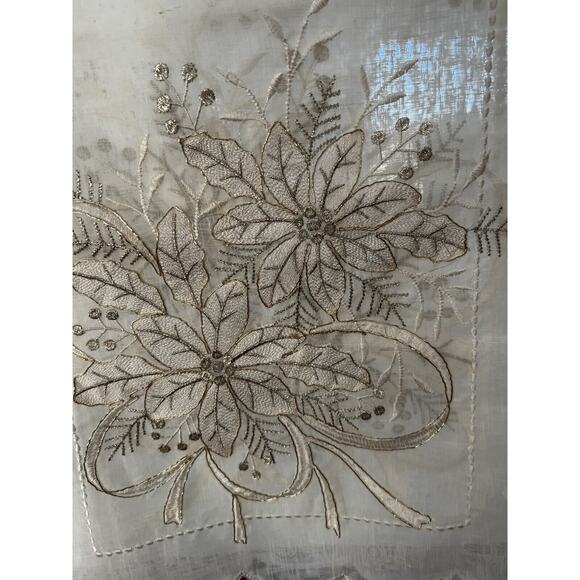 Robert Stanley Poinsettia Table Runner 13 X 72 Christmas Decor Ivory Gold - Picture 3 of 6